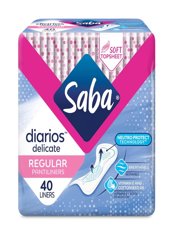 Saba Kombucha SABA Diarios Regular Delicate Pantiliners, Unscented, Breathable & Comfortable for Everyday Freshness, 4-Pack of 40 Pads (160 Count - Image 2