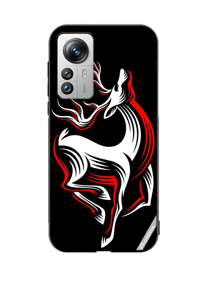 VR CREATIVE غطاء حماية لهاتف Xiaomi 12X بتصميم غزال على خلفية سوداء متعددة الألوان - Image 1