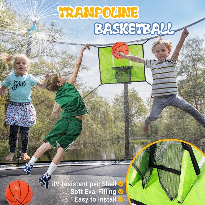 Sumapner Trampoline Accessories Kit Kids,Basketball Hoop with 3 Mini Basketballs,50FT Solar Lights Fit 8 10 12 14 15 16FT Trampoline Outdoor 8 Mode,Choose from 2 Kits with Sprinkler or Dart Board & Glow Net - Image 4