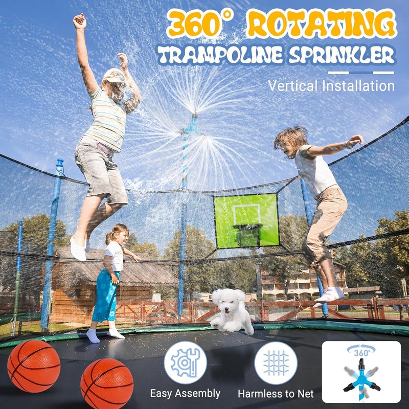 Sumapner Trampoline Accessories Kit Kids,Basketball Hoop with 3 Mini Basketballs,50FT Solar Lights Fit 8 10 12 14 15 16FT Trampoline Outdoor 8 Mode,Choose from 2 Kits with Sprinkler or Dart Board & Glow Net - Image 3