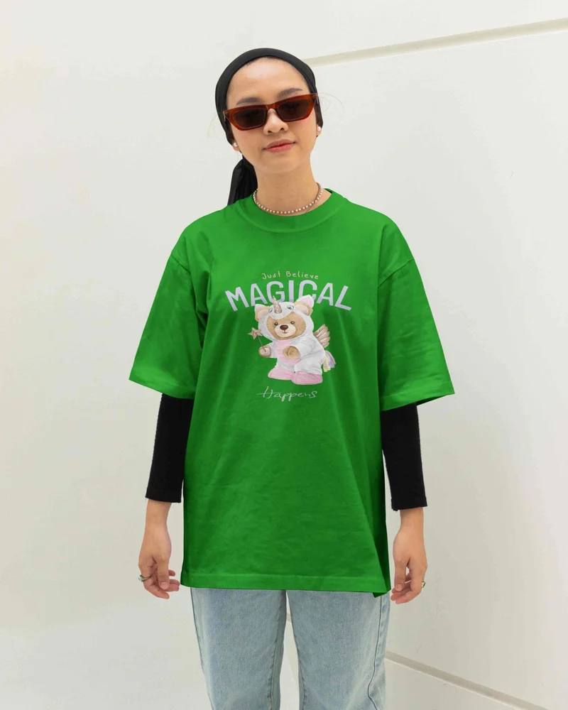 DogFish Jersey T-Shirt Green Printed Oversize Crew Neck Short Sleeve T-Shirt
