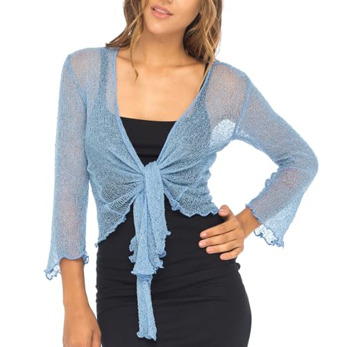 Back From Bali Womens Lightweight Knit Cardigan Shrug Lite Sheer Wedgewood Blue - Image 5