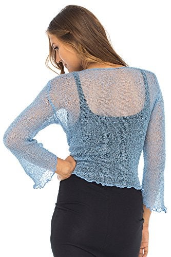 Back From Bali Womens Lightweight Knit Cardigan Shrug Lite Sheer Wedgewood Blue - Image 2