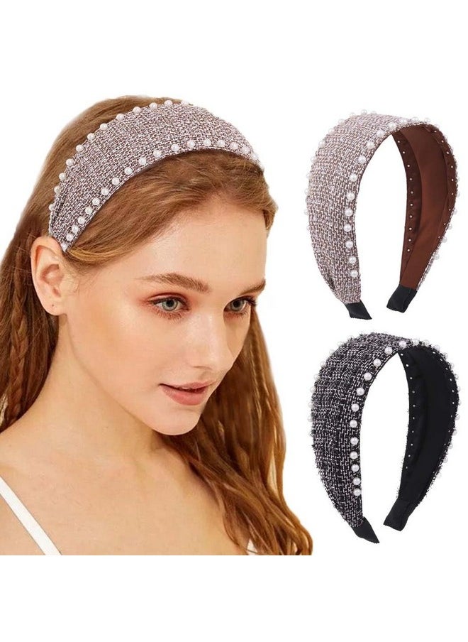 Woeoe - Pearl Wide Hair Loop Black No Slip Headband Party Festival Hair Band For Women Girls - Image 1