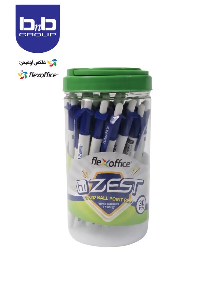 FLEXOFFICE Ballpoint Pens, Black Ink,Fine Point, 30pc Jar, Quick Smooth Writing, Ball point Pens, for School, Office Supplies (  FO-02-Blue) - Image 1