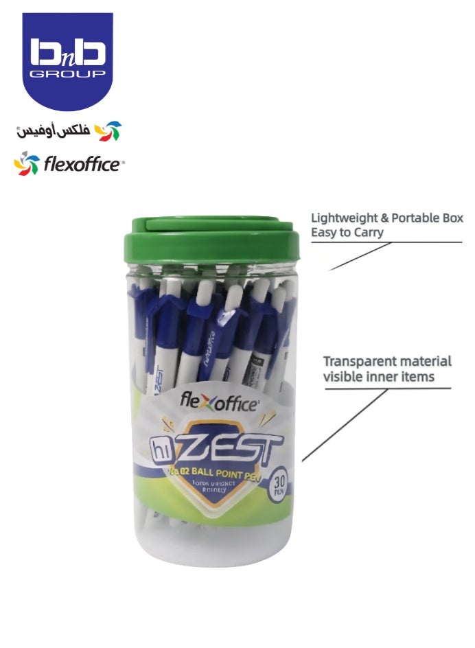 FLEXOFFICE Ballpoint Pens, Black Ink,Fine Point, 30pc Jar, Quick Smooth Writing, Ball point Pens, for School, Office Supplies (  FO-02-Blue) - Image 3