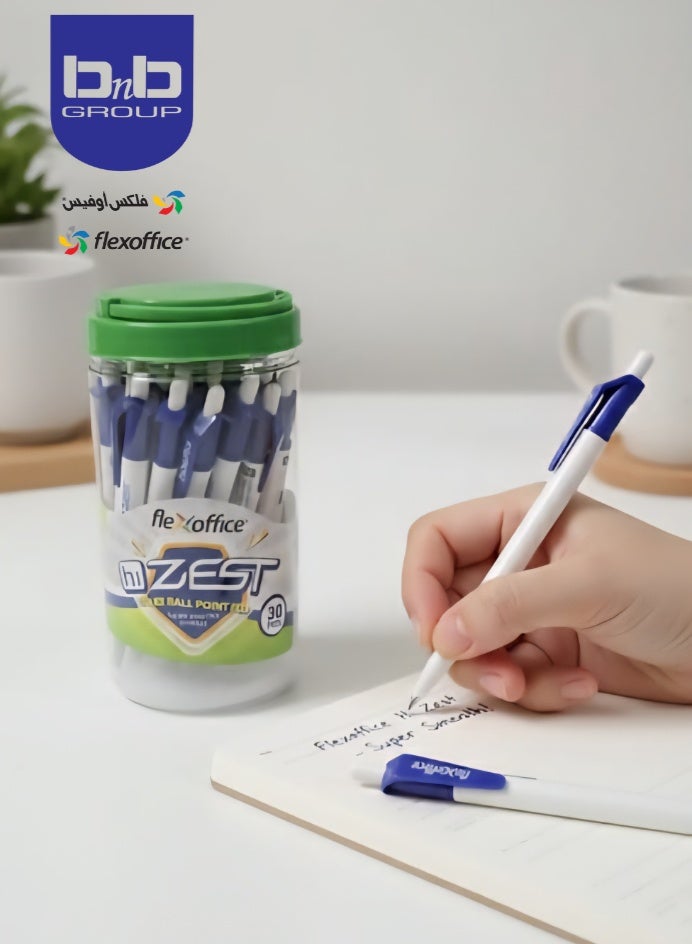 FLEXOFFICE Ballpoint Pens, Black Ink,Fine Point, 30pc Jar, Quick Smooth Writing, Ball point Pens, for School, Office Supplies (  FO-02-Blue) - Image 5