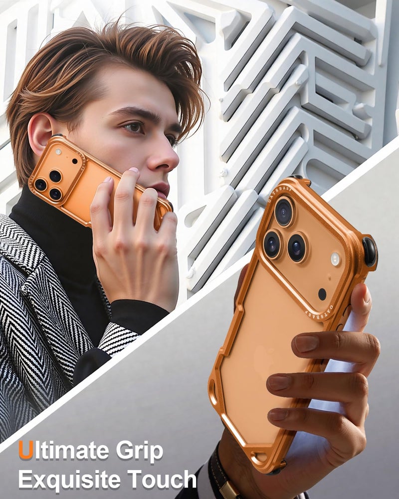 OATSBASF for iPhone 17 Pro Max Bumper Case, No Back Design, Aluminum Frame Slim Fit, Compatible with MagSafe, 4 Corner Shockproof Protection, Orange - Image 5