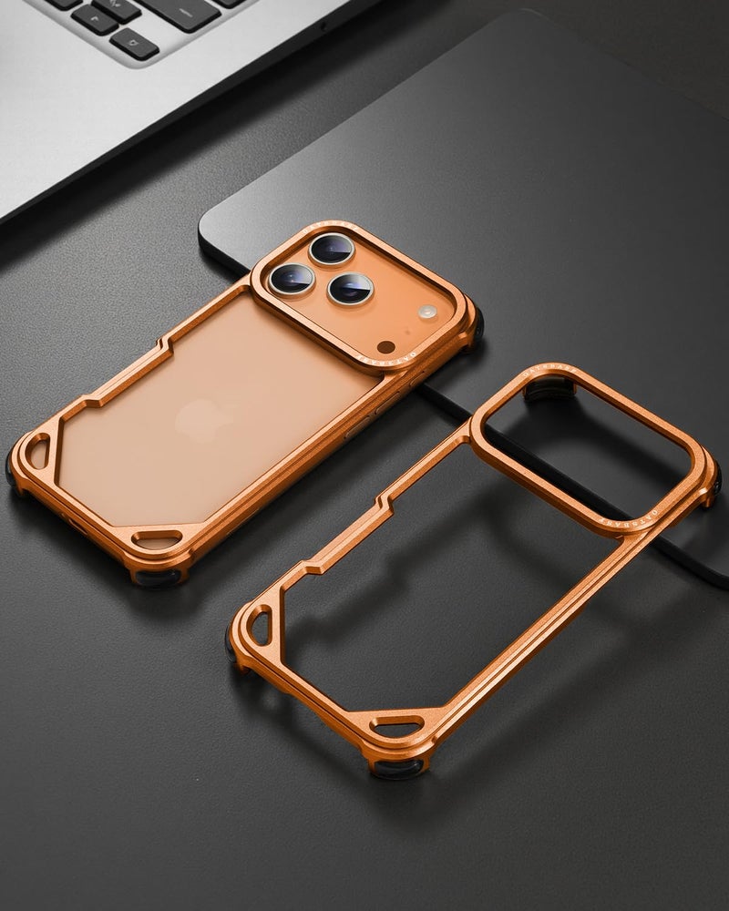 OATSBASF for iPhone 17 Pro Max Bumper Case, No Back Design, Aluminum Frame Slim Fit, Compatible with MagSafe, 4 Corner Shockproof Protection, Orange - Image 2