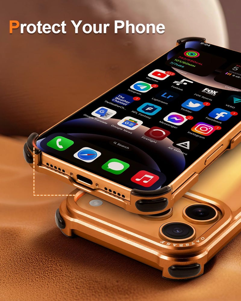 OATSBASF for iPhone 17 Pro Max Bumper Case, No Back Design, Aluminum Frame Slim Fit, Compatible with MagSafe, 4 Corner Shockproof Protection, Orange - Image 3
