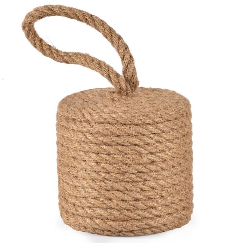 Monrocco Decorative Door Stoppers for Bottom of Door4 lb Rope Knot Door Stop Weighted Doorstopper, Heavy Nautical Doorstop for Bedroom, Living Room, Window Wedge, Bookend, Cylindrical (Natural) - Image 1