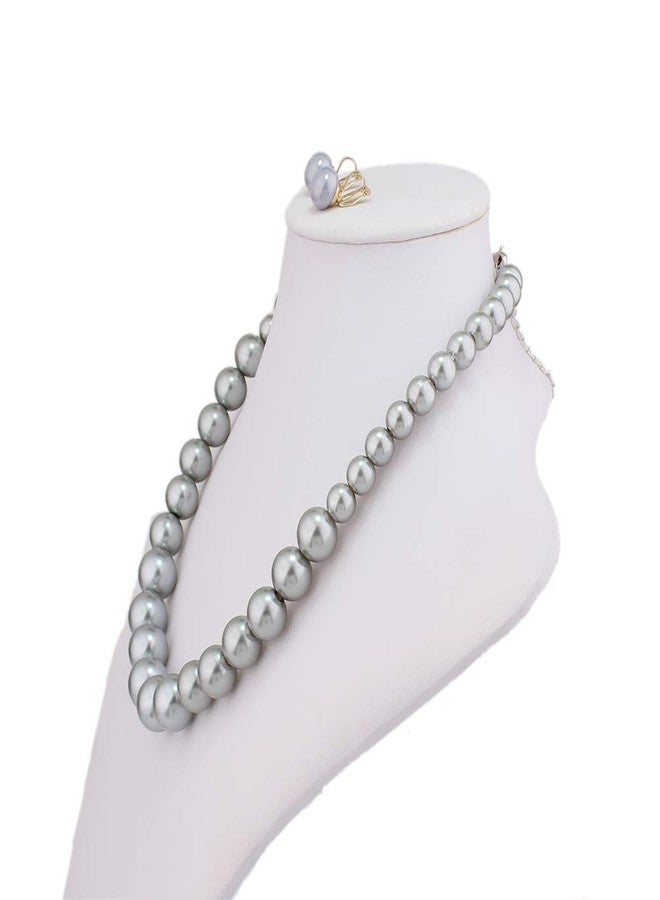 GRACE JUN Bridal Wedding Faux Pearl Statement Necklace and Clip on Earrings Jewelry Sets Women Bib Choker Necklace (Grey) - Image 2