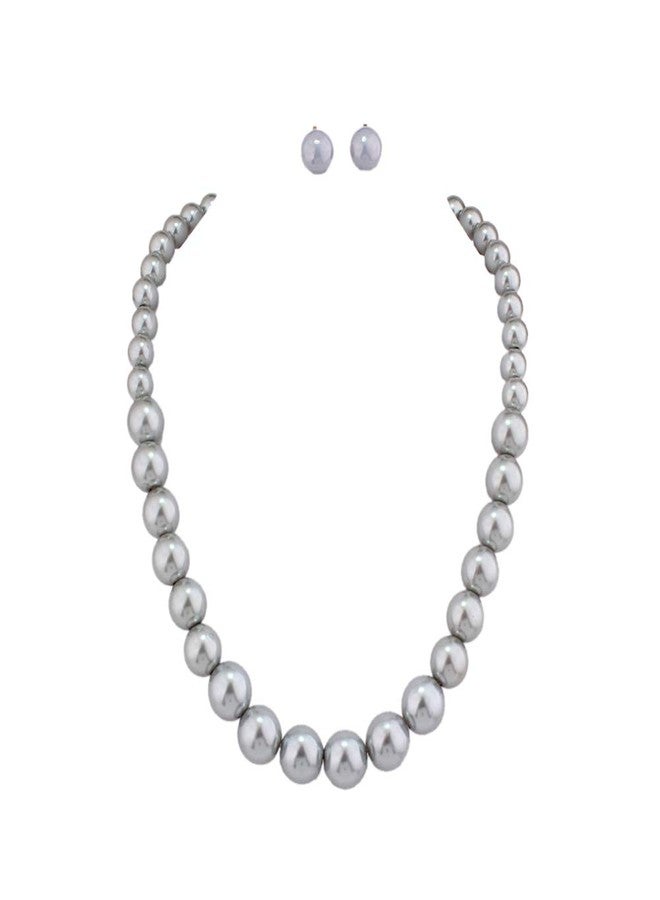 GRACE JUN Bridal Wedding Faux Pearl Statement Necklace and Clip on Earrings Jewelry Sets Women Bib Choker Necklace (Grey) - Image 1