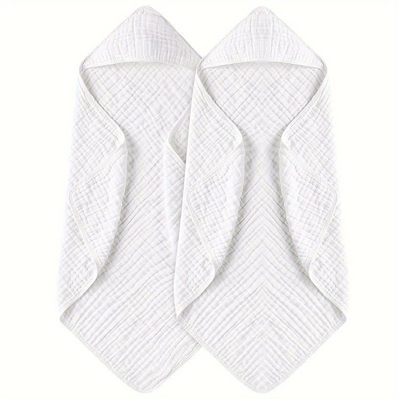 2pcs White Minimalist Solid Color Childrens Gauze Bath Towel Soft Absorbent Skin Friendly Unisex For Boys And Girls - Image 1