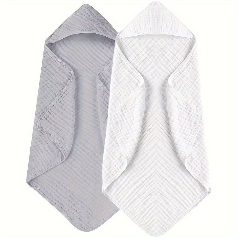 2pcs White Minimalist Solid Color Childrens Gauze Bath Towel Soft Absorbent Skin Friendly Unisex For Boys And Girls - Image 4