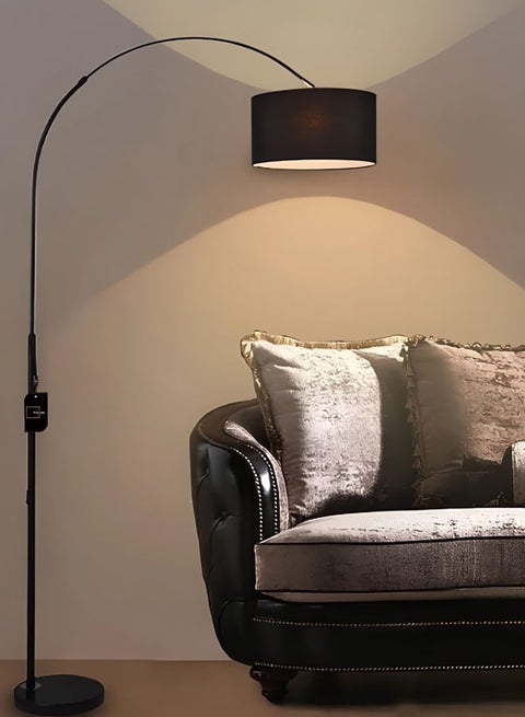ابجورة طويلة و مصباح ارضي LED لغرفة المعيشة مع ظل أسطواني معلق قابل للتعديل مع جهاز تحكم عن بعد،مصباح اضاءة للقراءة لغرفة النوم أو المكتب أسود 12 واط 185 × 38 سم