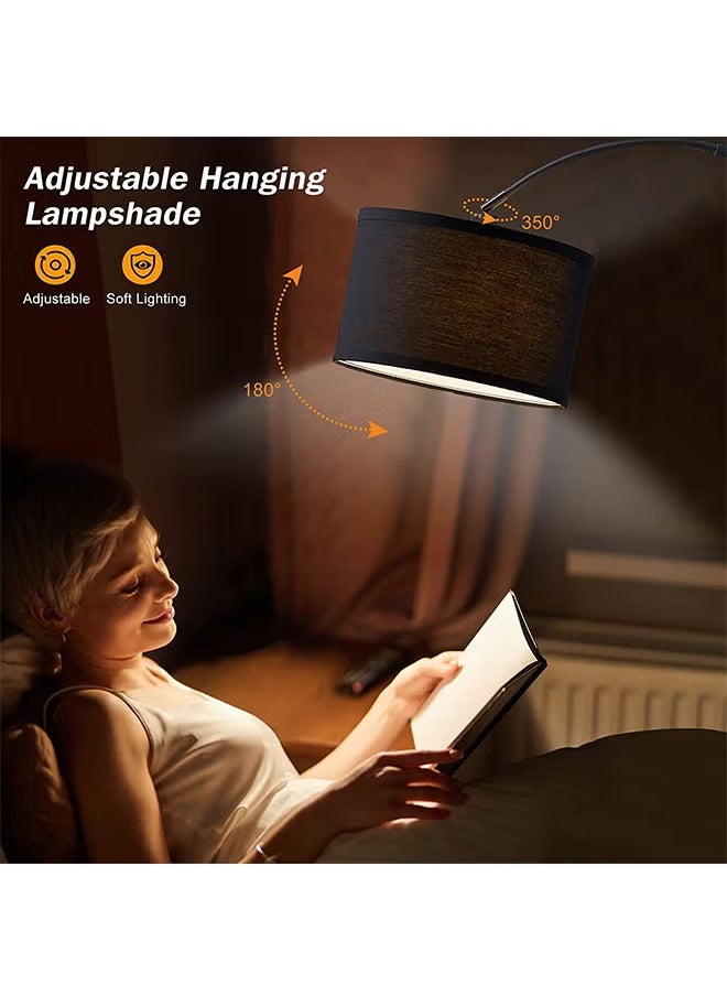 Cady One - Tall Lampshade and LED Floor Lamp for Living Room with Adjustable Hanging Cylinder Shade with Remote Control, Reading Light for Bedroom or Office Black 12W 185 x 38cm - Image 1