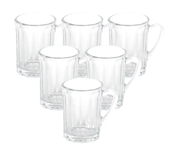 GLASSIMON GLASSIMON Black Tea Cup Set of 6 Capacity 220 ml I Shorts Glass and Saucer Set Toughened Transparent I Size Cup Diameter 8 cm Height 71 cm 