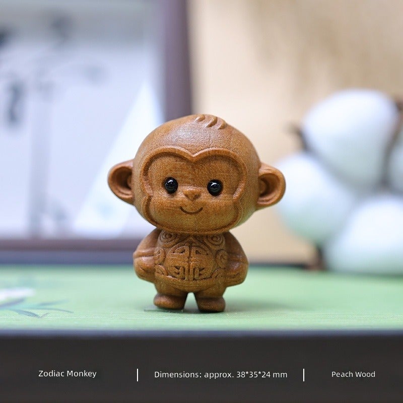 Cute Wood 12‑Zodiac Animal Keychain Pendant,Hand‑Carved Wooden Tassel Bag Charm Hanging Ornament Gift - Image 1