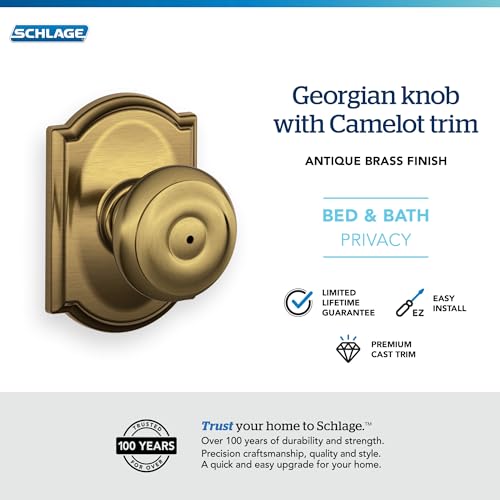 SCHLAGE F40 GEO 609 CAM Camelot Collection Georgian Privacy Knob, Antique Brass - Image 3