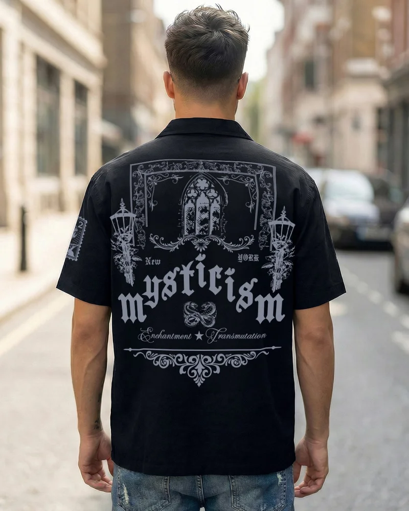 بيواكوف Men's Black Mysticism Graphic Printed Oversized Shirt