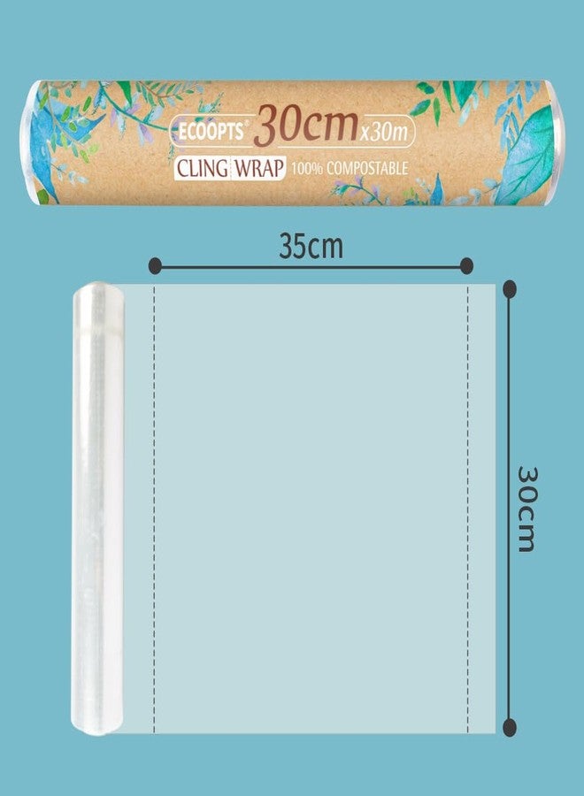 ECOOPTS 100% Compostable Plastic Cling Wrap 12 inch Food Service Cling Film Wrap Roll - 12" x 99 Ft ECO friendly Food Wrap Wrap Precut 30cm×35cm Totall 60m 2 PACK - Image 2