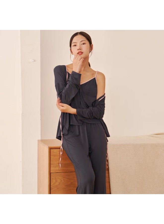 Agentmuse Women's 60s Tencel Modal Camisole And Long Pants Three-piece Set Chinese Style Homewear With Bra Pad Set - Image 1