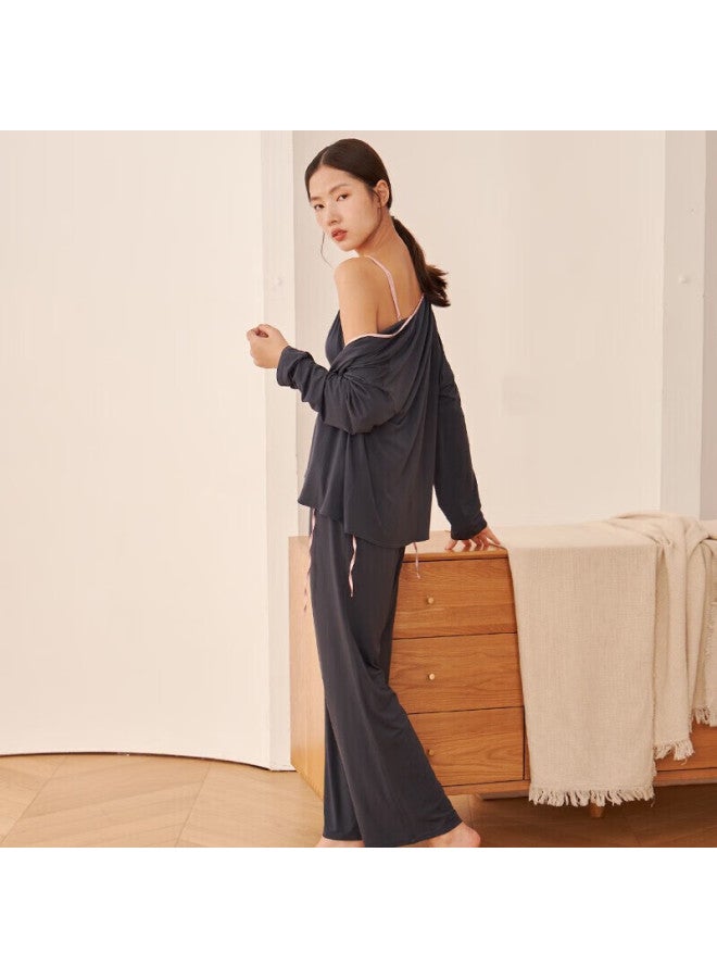 Agentmuse Women's 60s Tencel Modal Camisole And Long Pants Three-piece Set Chinese Style Homewear With Bra Pad Set - Image 2