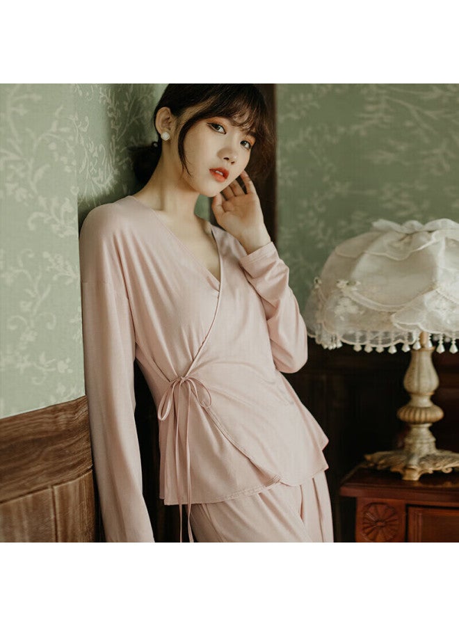 Agentmuse Women's 60s Tencel Modal Camisole And Long Pants Three-piece Set Chinese Style Homewear With Bra Pad Set - Image 3