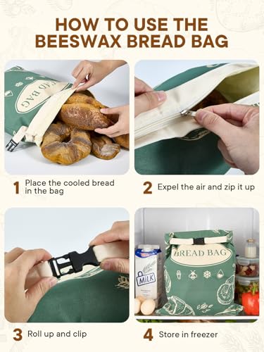 CUIJIALAHA 2 Pack Zippered Beeswax Bread Bags 17×13 Inch Large Cotton Sourdough Bread Bags Reusable Bread Storage Bags for Homemade Bread Freezer Safe for Bagel Croissant & Baguette Kitchen Baking Supplies - Image 4