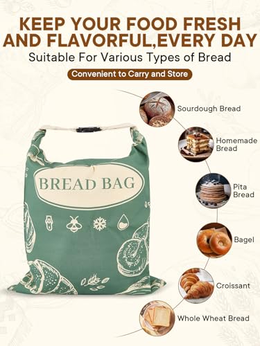 CUIJIALAHA 2 Pack Zippered Beeswax Bread Bags 17×13 Inch Large Cotton Sourdough Bread Bags Reusable Bread Storage Bags for Homemade Bread Freezer Safe for Bagel Croissant & Baguette Kitchen Baking Supplies - Image 2