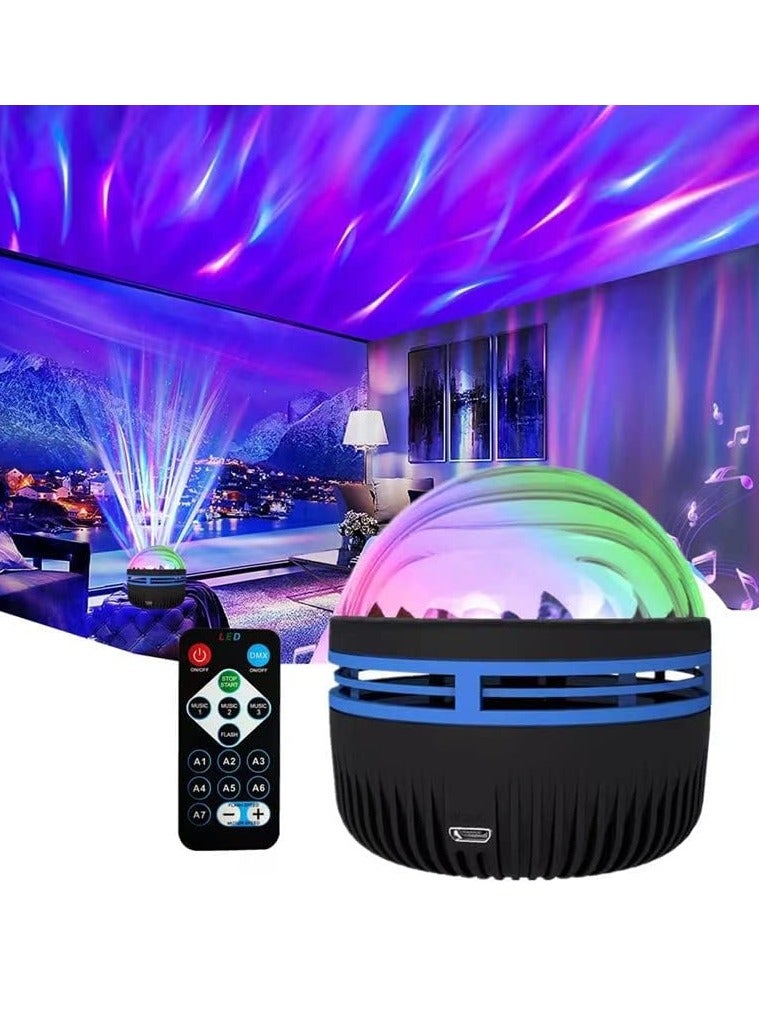 جهاز عرض أضواء الشمال، 7 تأثيرات إضاءة، مناسب لغرفة النوم والحفلات والتأمل والاسترخاء وغرفة الألعاب والمسرح المنزلي والهدايا. مع جهاز تحكم عن بعد (نمط الموجة) - Image 1