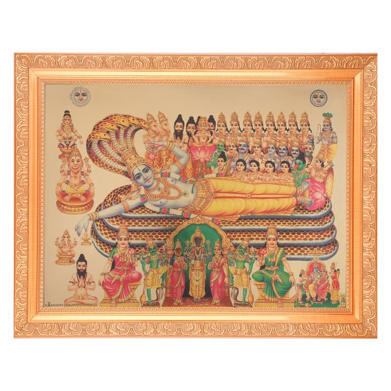 BM TRADERS Sri Govindaraja Perumal With Hindu GodsGoddess Beautiful Golden Foil Photo In ArtWork Golden Frame11 x 14 Inches OR 2794 X 3556 Cms Housewarming Gifts