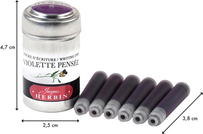 Jacques Herbin Writing Ink Cartridges - Violette Pensée (Violet Thought) Pack 6 - Image 2