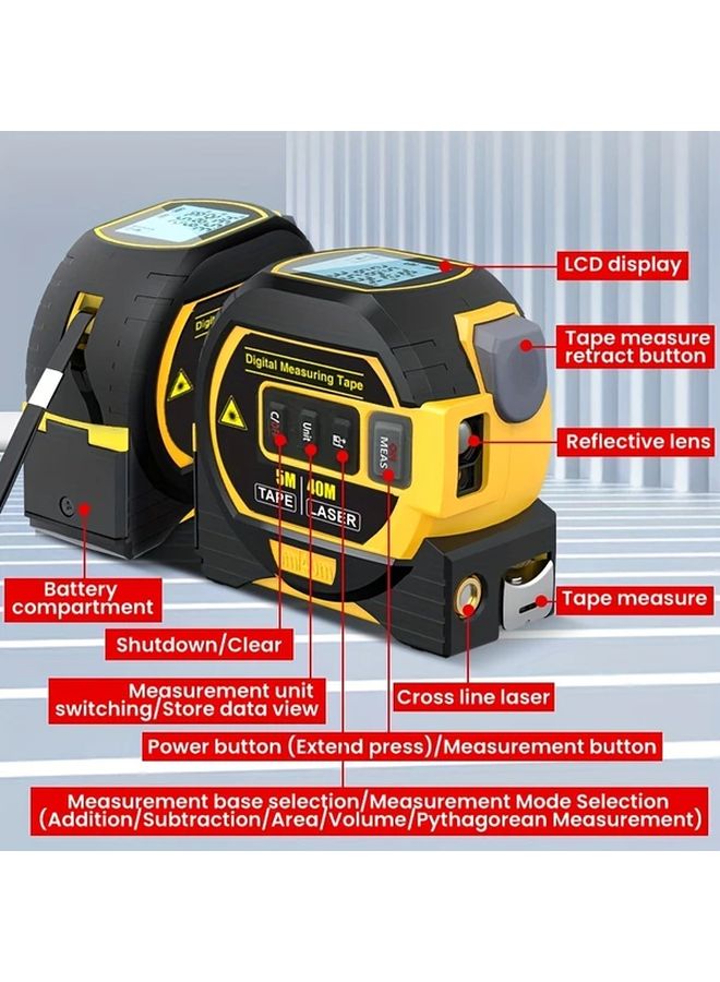 High Precision Laser Rangefinder 100m Laser Ranging 5m Steel Tape Measure - Image 3