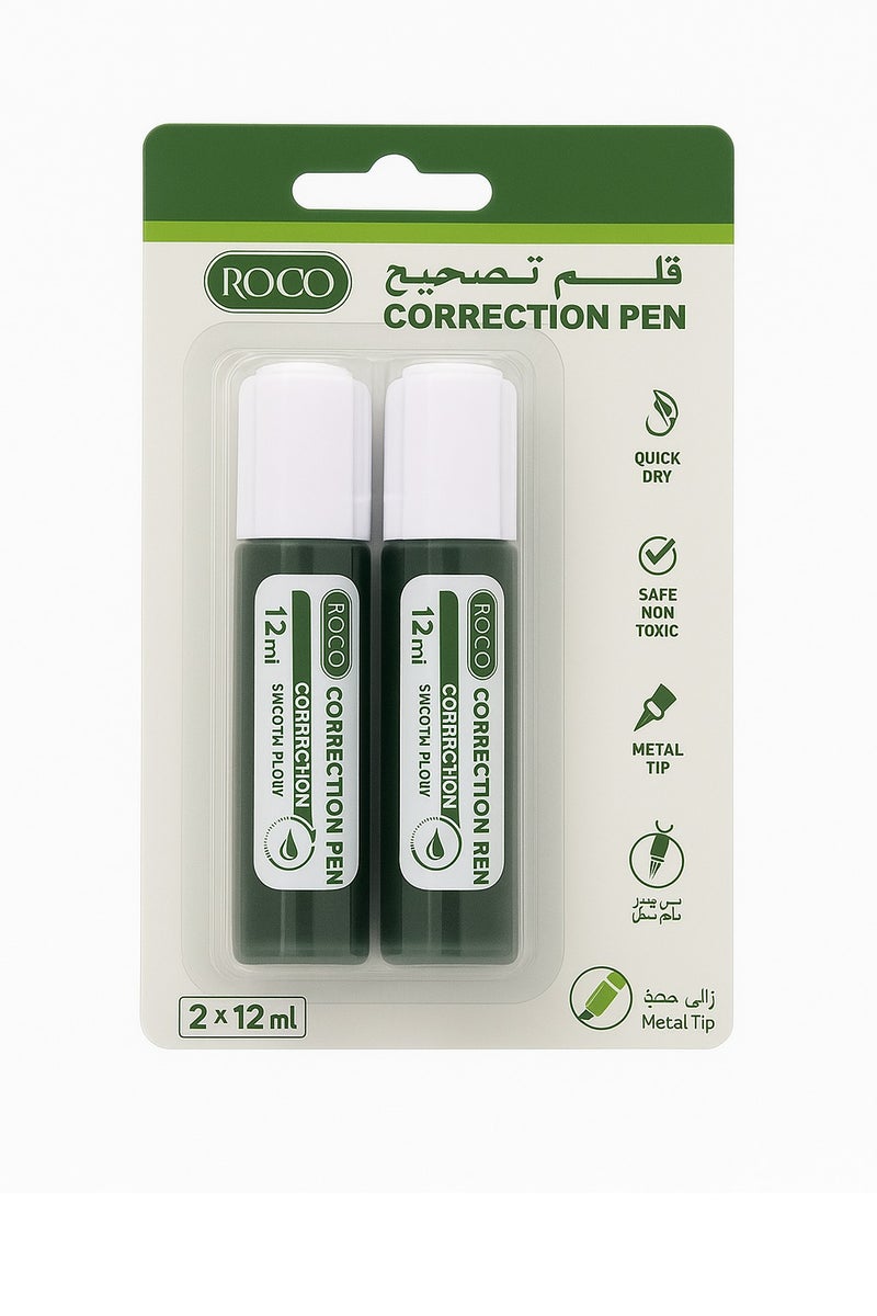 ROCO 2-Piece Correction Pens – 12ml Each, Quick Dry, Smooth Flow, Metal Tip for Office & School - Image 1