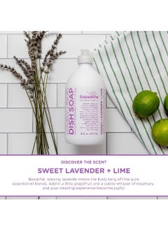 Sapadilla Liquid Dish Soap - Sweet Lavender + Lime - Made with 100% Pure Essential Oil Blends, Tough on Grease, Aromatic & Fragrant Dishwashing Liquid, Plant Based, Biodegradable, 12 Ounce (Pack of 1)  - Image 3