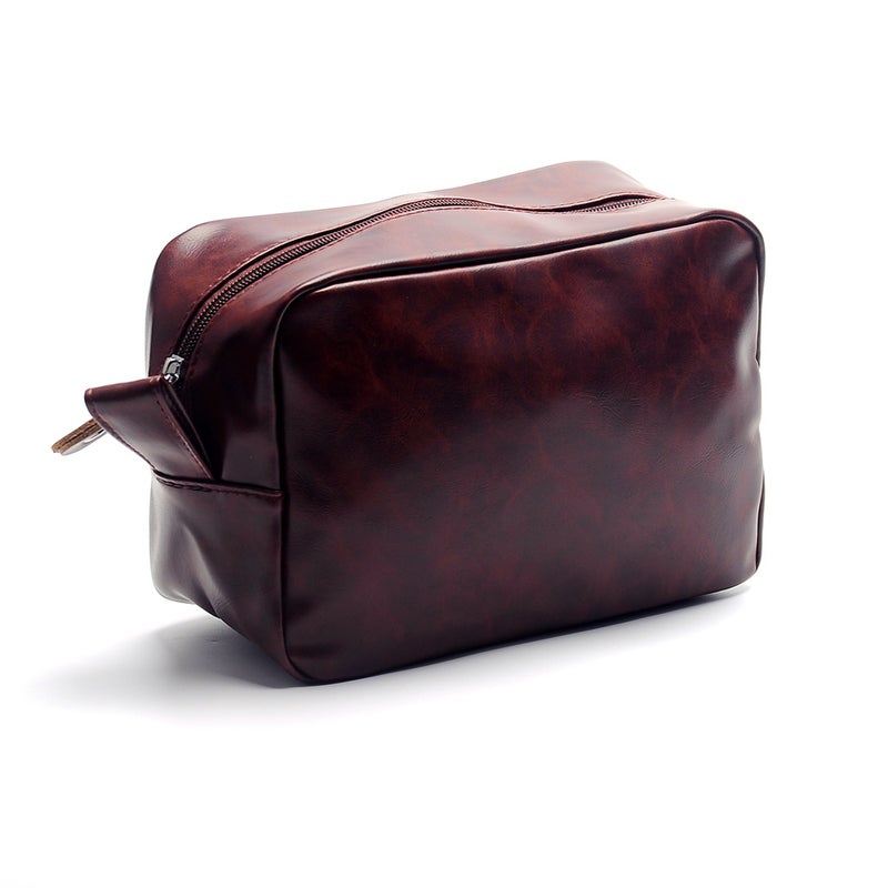 Men'S Shaving Bag Travel Wash Storage Bag Pu Solid Color Simple Square Zipper Cosmetic Bag - Image 3