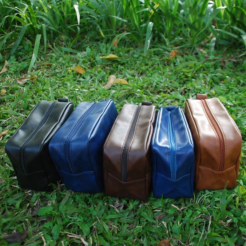 Men'S Shaving Bag Travel Wash Storage Bag Pu Solid Color Simple Square Zipper Cosmetic Bag - Image 5