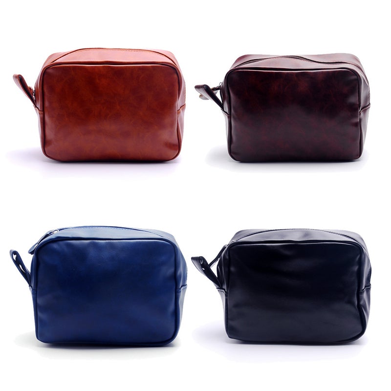 Men'S Shaving Bag Travel Wash Storage Bag Pu Solid Color Simple Square Zipper Cosmetic Bag - Image 2