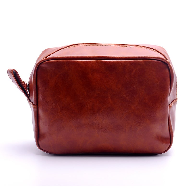 Men'S Shaving Bag Travel Wash Storage Bag Pu Solid Color Simple Square Zipper Cosmetic Bag - Image 1