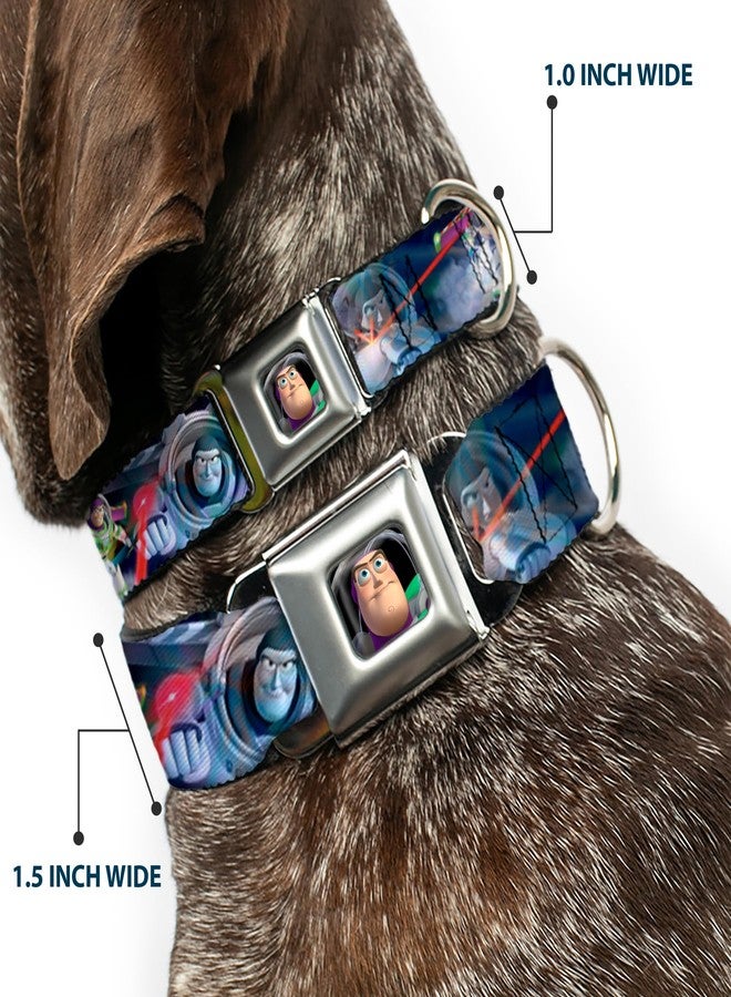 Buckle Down Dog Collar Seatbelt Buckle Buzz Lightyear Action Poses Stacked 9 to 15 Inches 1.0 Inch Wide - Image 2