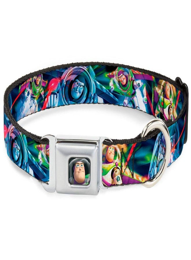 Buckle Down Dog Collar Seatbelt Buckle Buzz Lightyear Action Poses Stacked 9 to 15 Inches 1.0 Inch Wide - Image 1