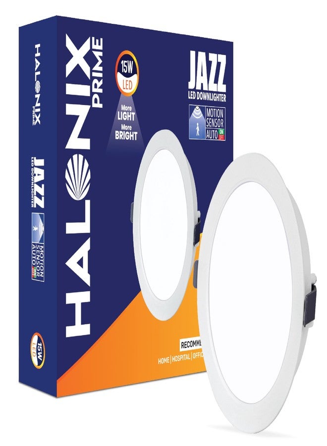 Halonix Jazz 15W Motion Sensor Led Recessed downlighter | Cutout- 6 inch | Recessed Ceiling Light for Hall, Room, Office, Shop | Motion Sensor Light | Led Downlighter with Surge Protection | Pack 1 - Image 1