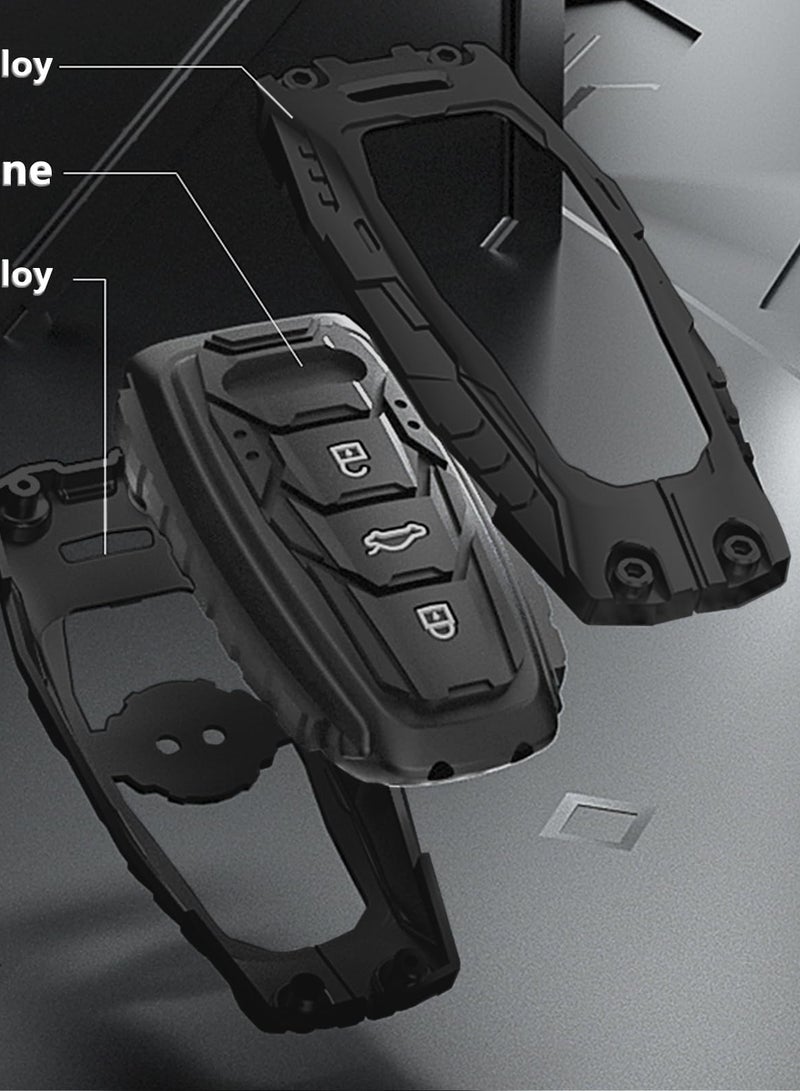 For Audi Key Fob Cover with Keychain Zinc Alloy Protection Car Key Case Accessories for TTS SQ5 R8 RS4 RS5 S5 A3 A4 A5 A6 Q7 Q5 Smart Remote Keyless Silicone Keyshell - Image 4