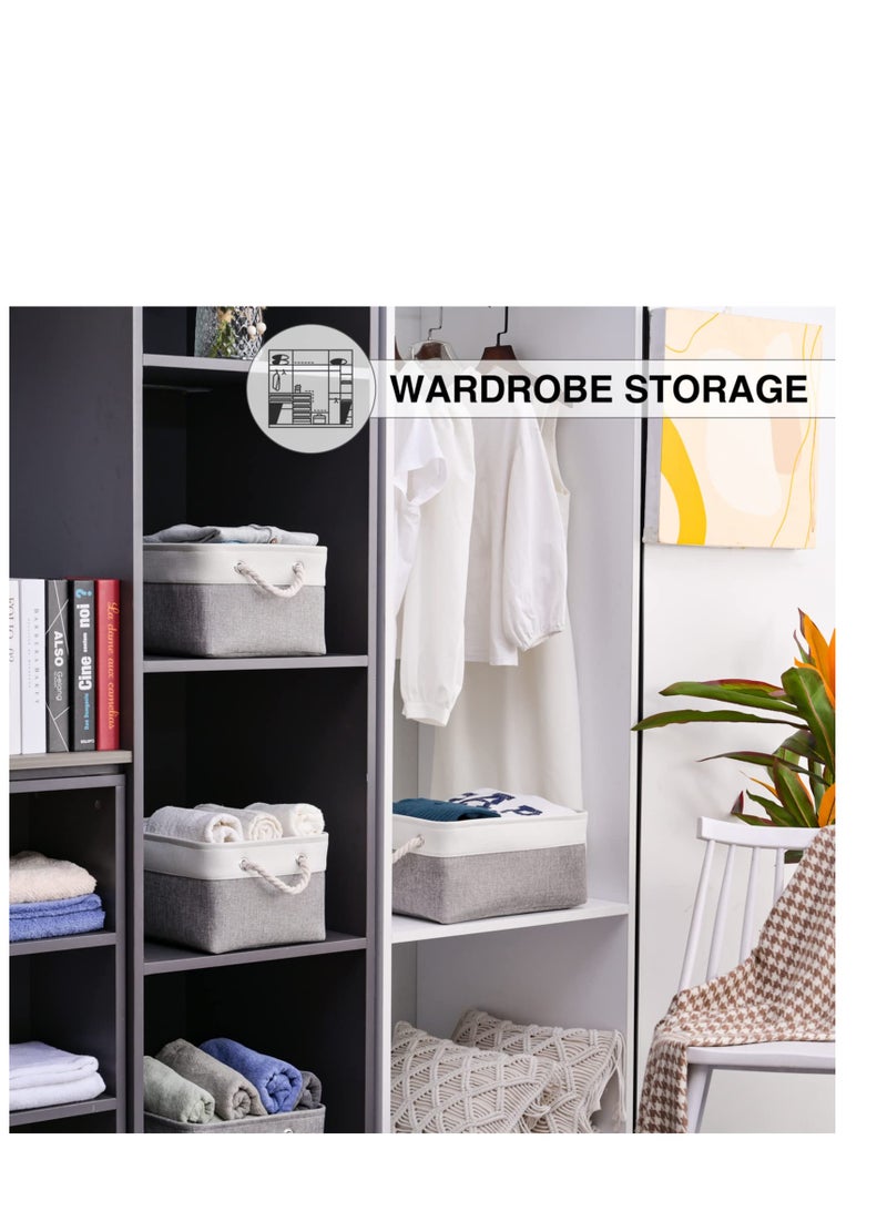 KASTWAVE 1 Pack Foldable Linen Canvas Storage Boxes, Fabric Storage Baskets with Handles, Suitable for Toys, Clothes, Office Products(36x26x16cm, White and Grey) - Image 3