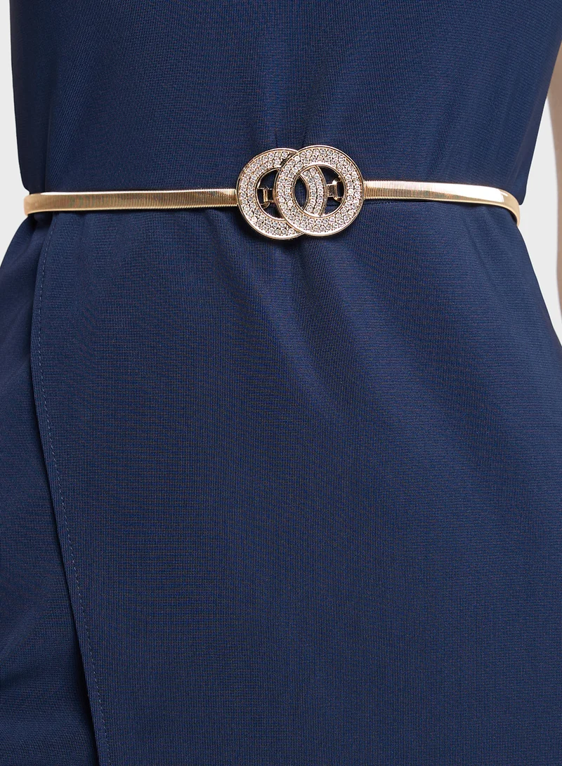 Ella Limited Edition gold Diamante Detail Double Buckle Chain Belt for Women | Best Price UAE
