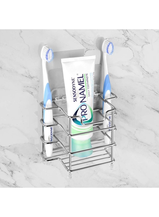 Linkidea - 1 Pack Silver  Toothbrush Holder Stainless Steel Multifunctional 1 2 Slot Toothbrush Holder Wall Mounted For Bathroom Shower Wall Toothbrush Holder Stand For Electronic Toothbrush T... - Image 1