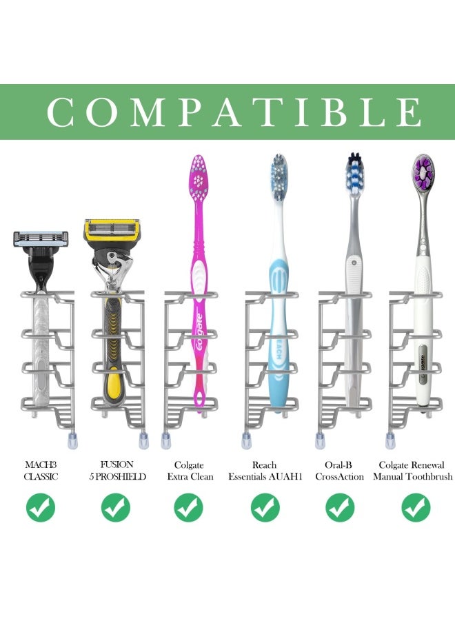 Linkidea - 1 Pack Silver  Toothbrush Holder Stainless Steel Multifunctional 1 2 Slot Toothbrush Holder Wall Mounted For Bathroom Shower Wall Toothbrush Holder Stand For Electronic Toothbrush T... - Image 1