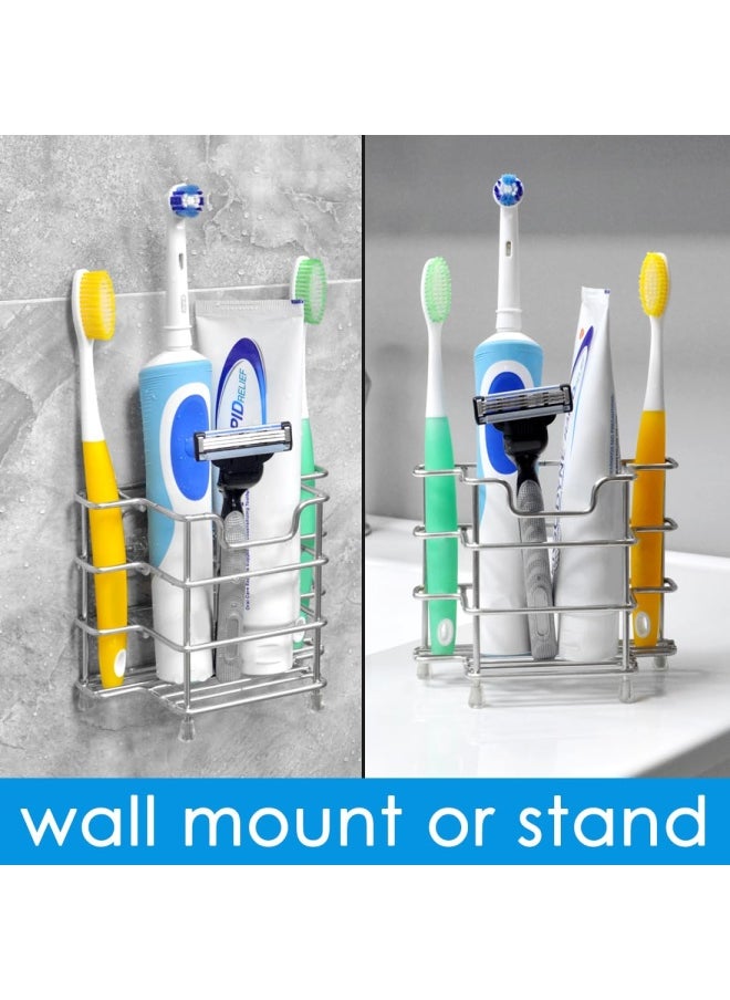 Linkidea - 1 Pack Silver  Toothbrush Holder Stainless Steel Multifunctional 1 2 Slot Toothbrush Holder Wall Mounted For Bathroom Shower Wall Toothbrush Holder Stand For Electronic Toothbrush T... - Image 1